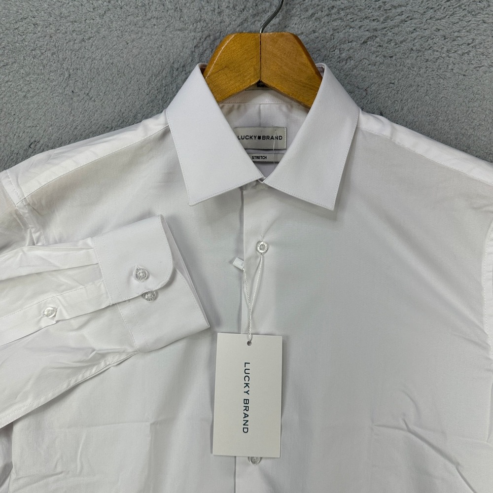 Lucky Brand‎ Mens Dress Shirt Medium 15-15.5 34/35 White Button Up Stretch NEW